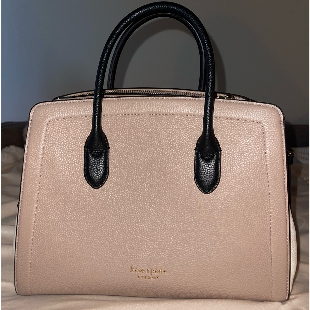 Kate Spade Knott large Satchel Beige Colorblocked pebbled leather NWT